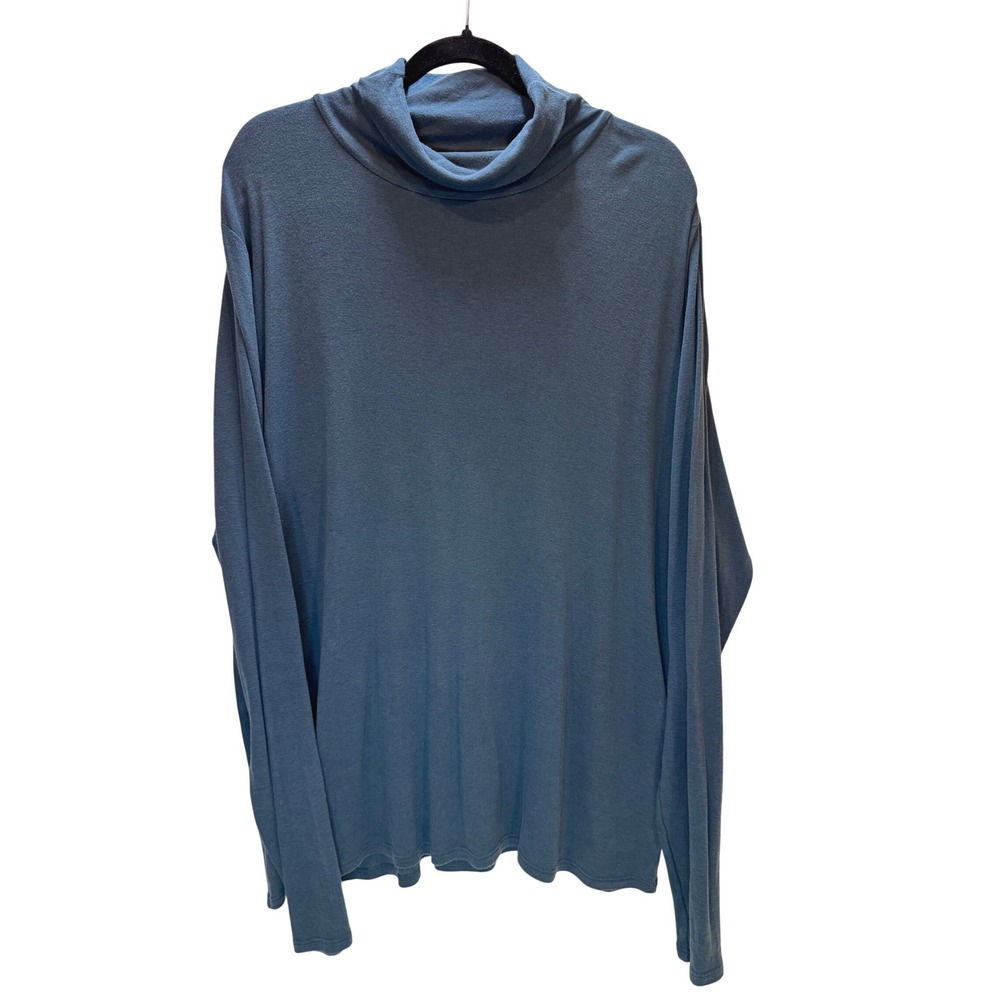 Eileen Fisher Top Women 2X Blue Cowl Neck Long Sleeve Organic Cotton Lyocell 2XL